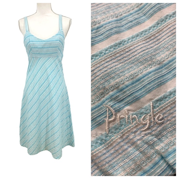 Vintage Pringle of Scotland Seersucker Striped Sun Dress Sz 10 - Picture 1 of 16